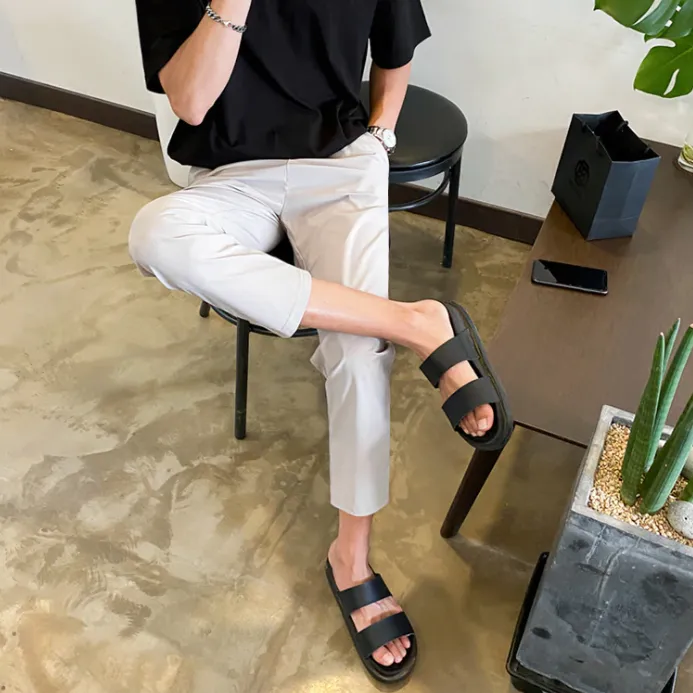 [Korean Style] 2 Colors Elastic Ankle-Length Pants