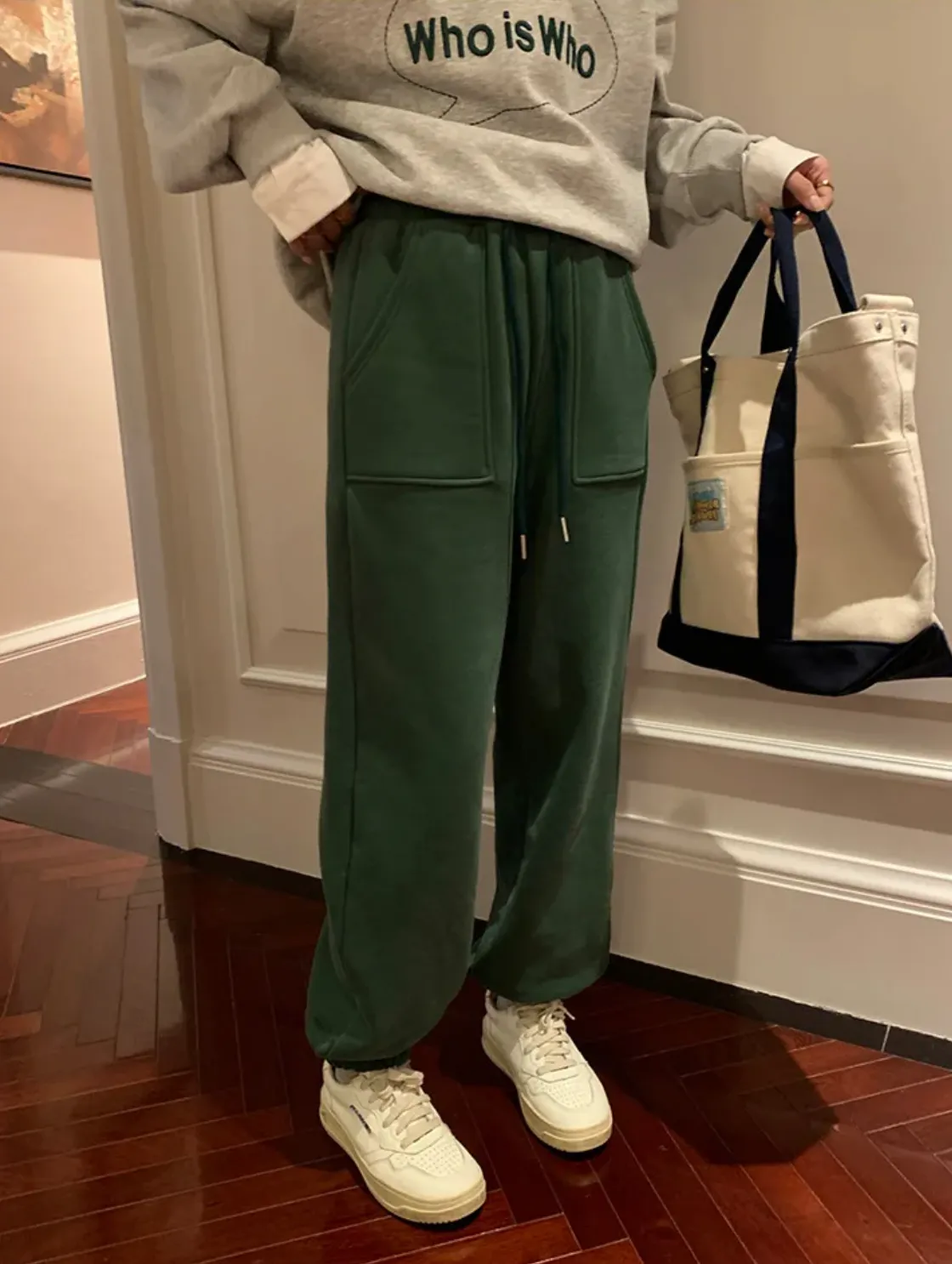[Korean Style] 2 Colors Fleeced Lining Drawstring Pocket Sweat Pants