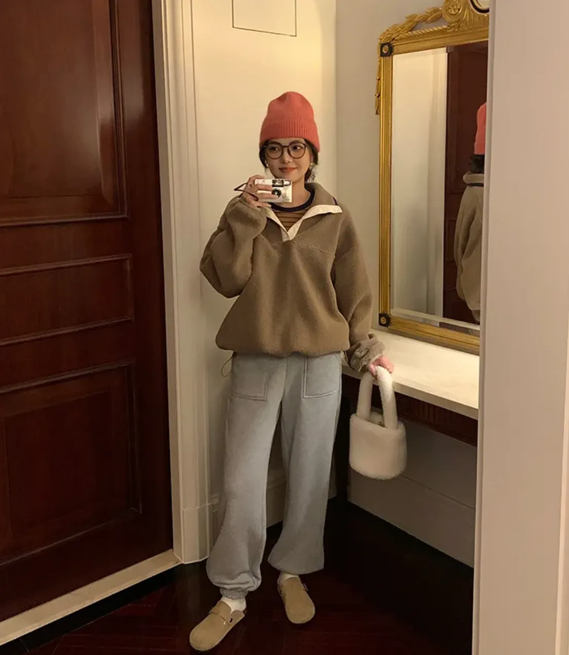 [Korean Style] 2 Colors Fleeced Lining Drawstring Pocket Sweat Pants