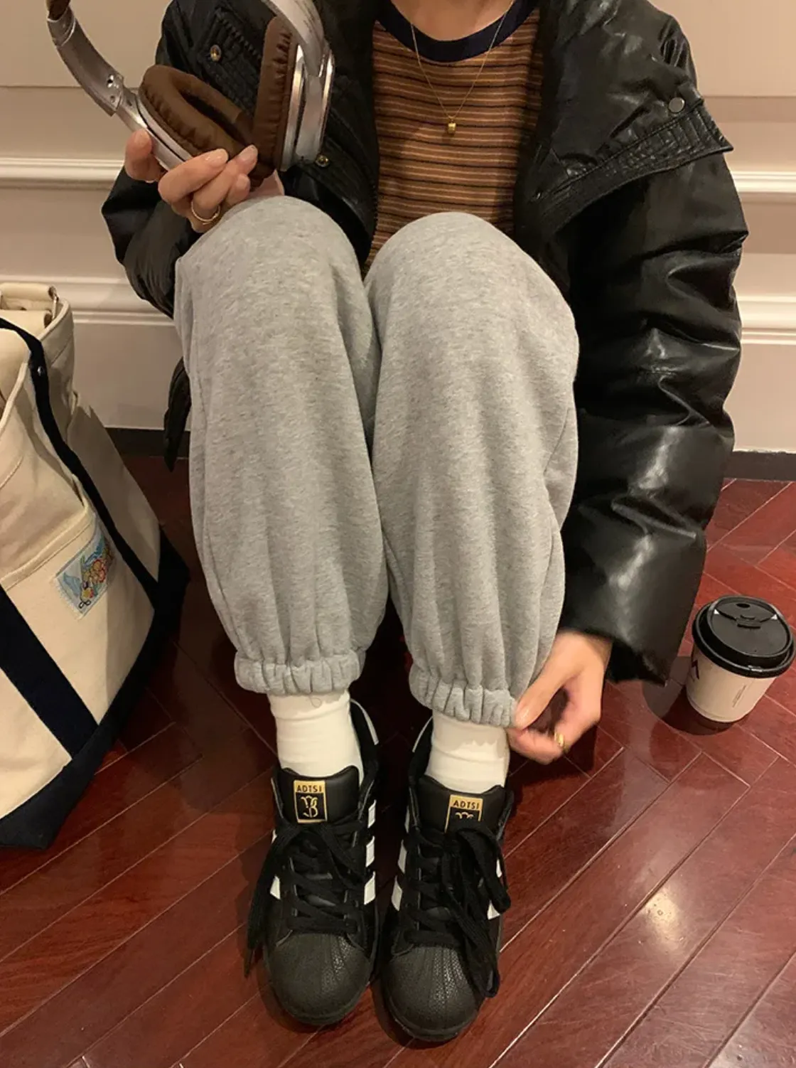 [Korean Style] 2 Colors Fleeced Lining Drawstring Pocket Sweat Pants