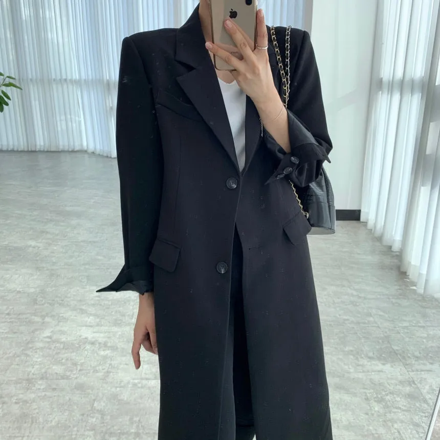 [Korean Style] 2 Colors Single Breasted Long Blazer w/ Pockets