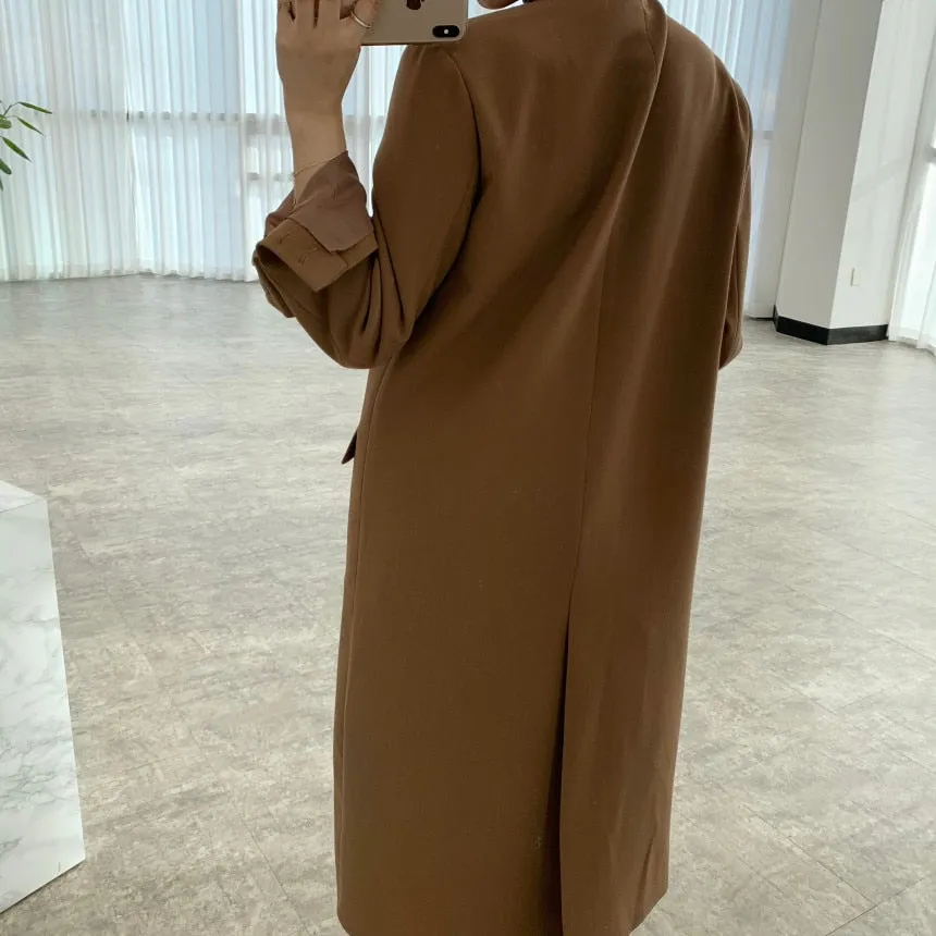 [Korean Style] 2 Colors Single Breasted Long Blazer w/ Pockets