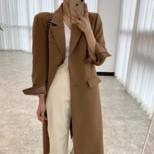 [Korean Style] 2 Colors Single Breasted Long Blazer w/ Pockets