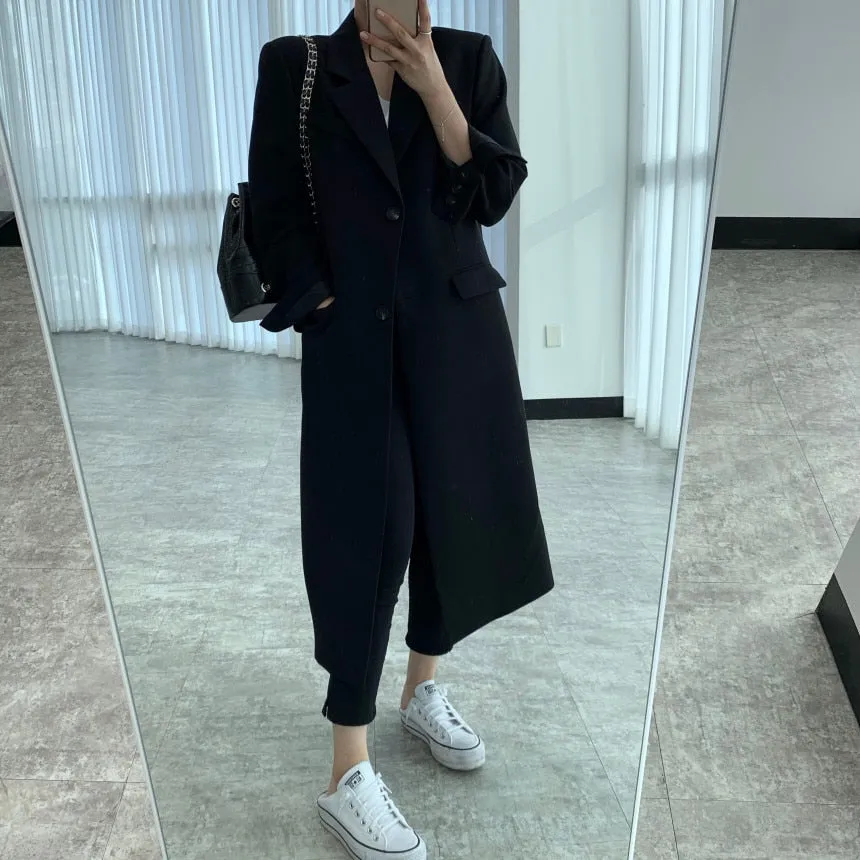 [Korean Style] 2 Colors Single Breasted Long Blazer w/ Pockets