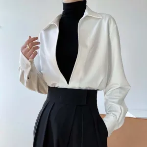 [Korean Style] 3 Color Deep Cut Collared Long Sleeve Shirts