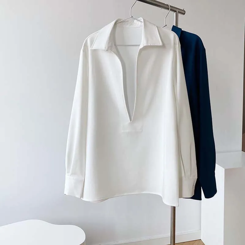 [Korean Style] 3 Color Deep Cut Collared Long Sleeve Shirts