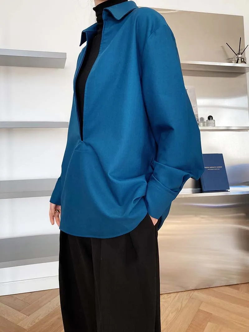[Korean Style] 3 Color Deep Cut Collared Long Sleeve Shirts