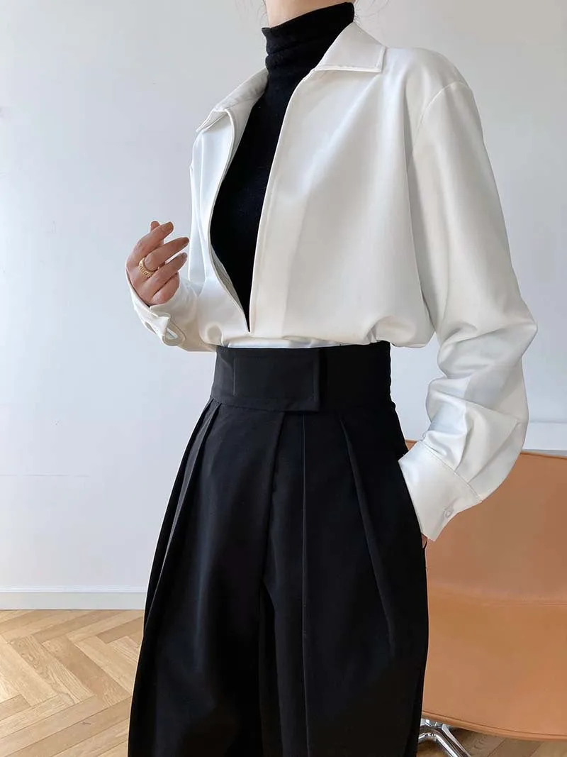 [Korean Style] 3 Color Deep Cut Collared Long Sleeve Shirts