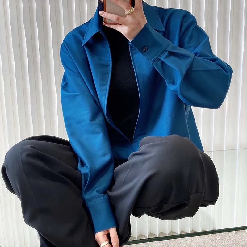 [Korean Style] 3 Color Deep Cut Collared Long Sleeve Shirts