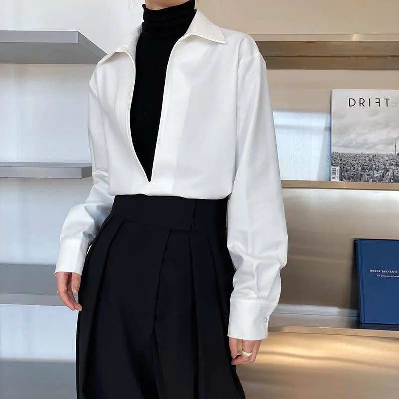 [Korean Style] 3 Color Deep Cut Collared Long Sleeve Shirts