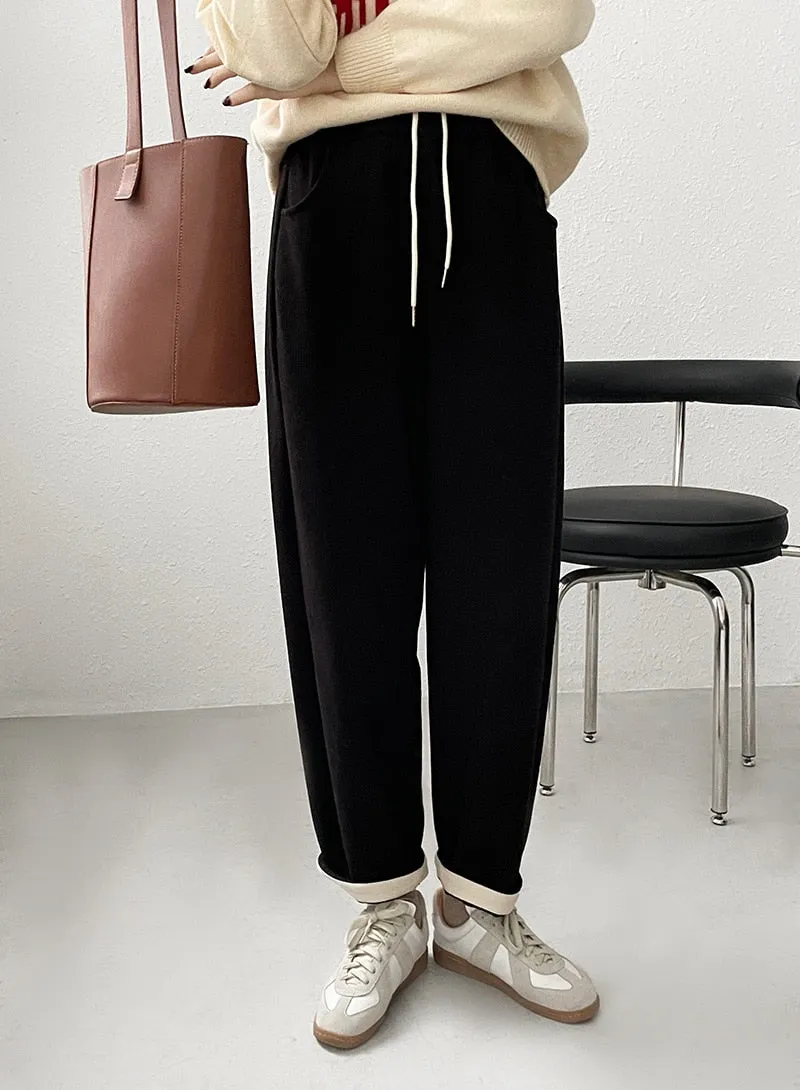 [Korean Style] 3 Color Drawstring Fleeced Thick Sweatpants