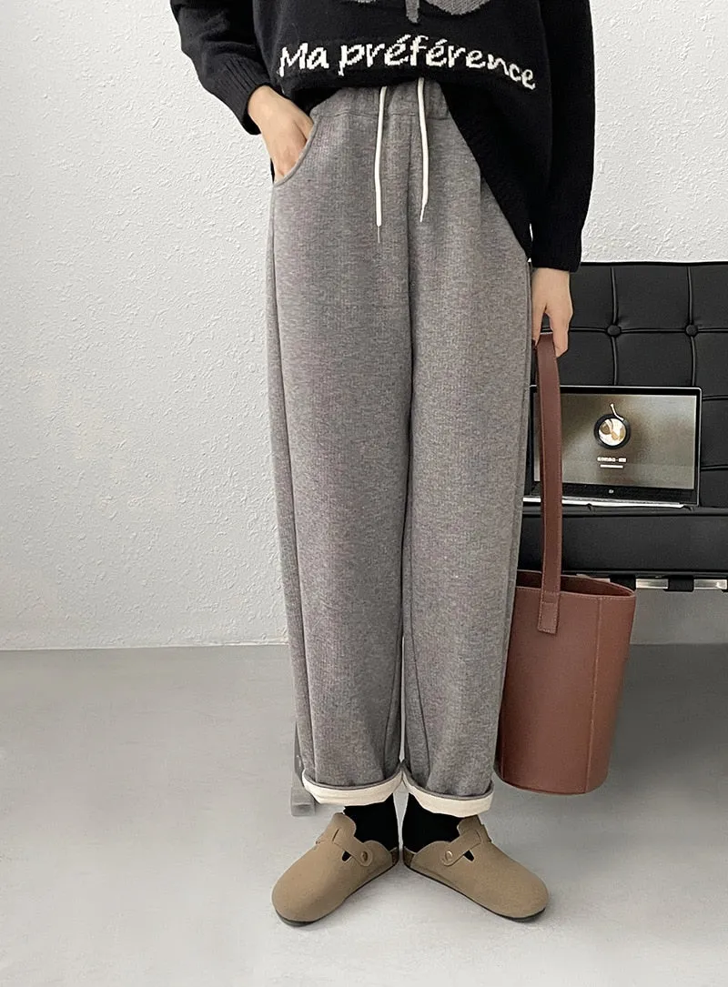 [Korean Style] 3 Color Drawstring Fleeced Thick Sweatpants