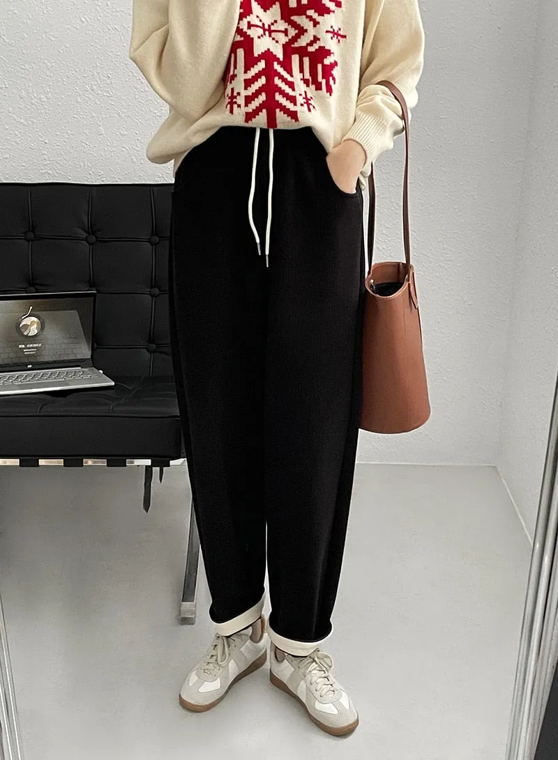 [Korean Style] 3 Color Drawstring Fleeced Thick Sweatpants