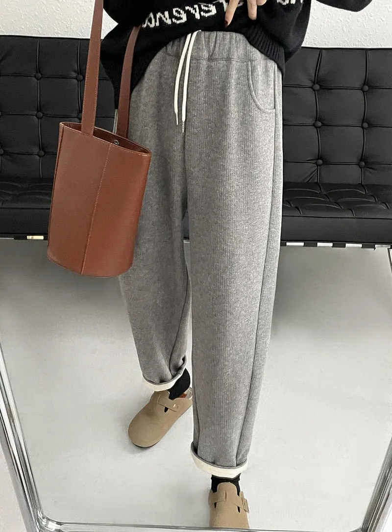 [Korean Style] 3 Color Drawstring Fleeced Thick Sweatpants