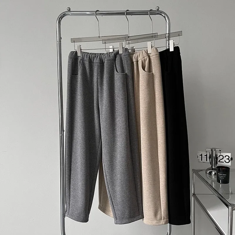 [Korean Style] 3 Color Drawstring Fleeced Thick Sweatpants