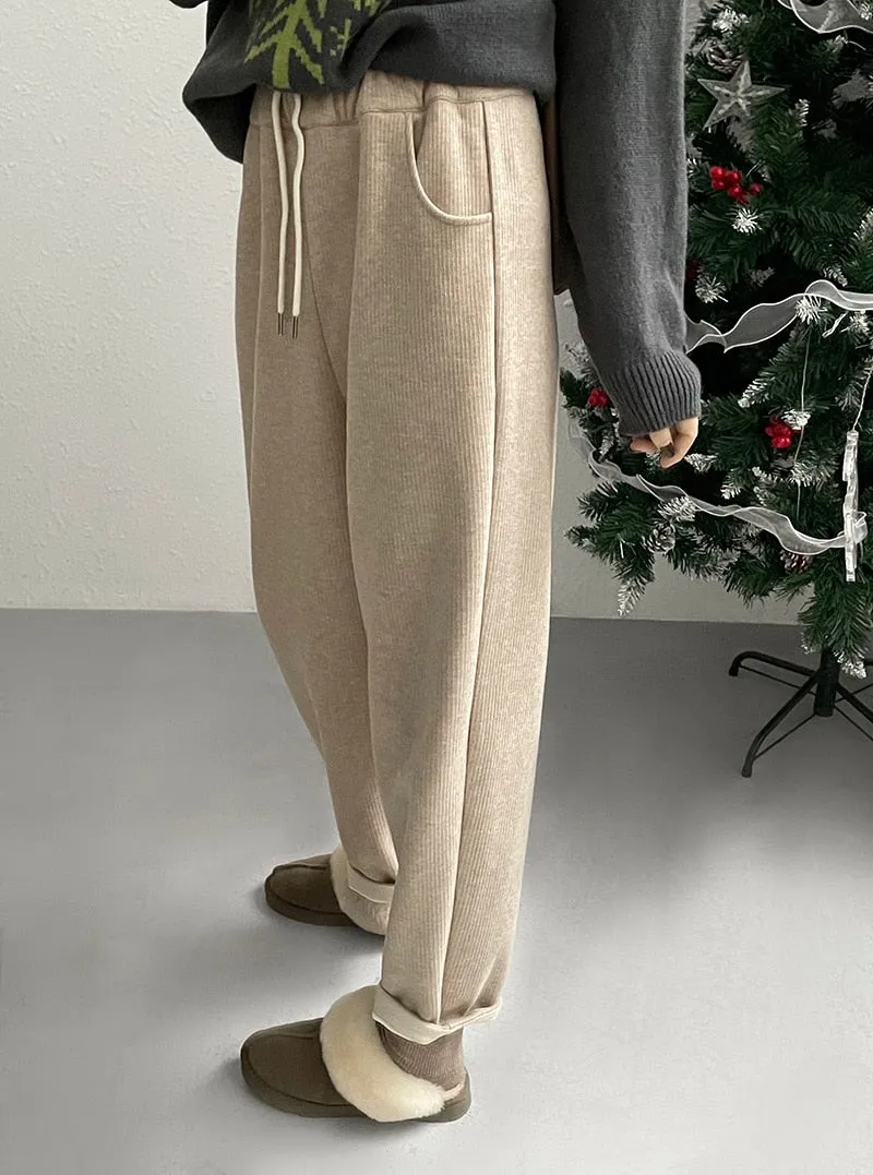 [Korean Style] 3 Color Drawstring Fleeced Thick Sweatpants