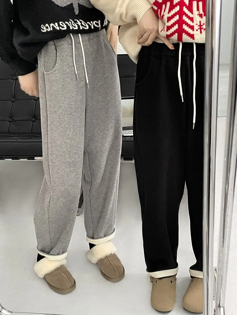 [Korean Style] 3 Color Drawstring Fleeced Thick Sweatpants