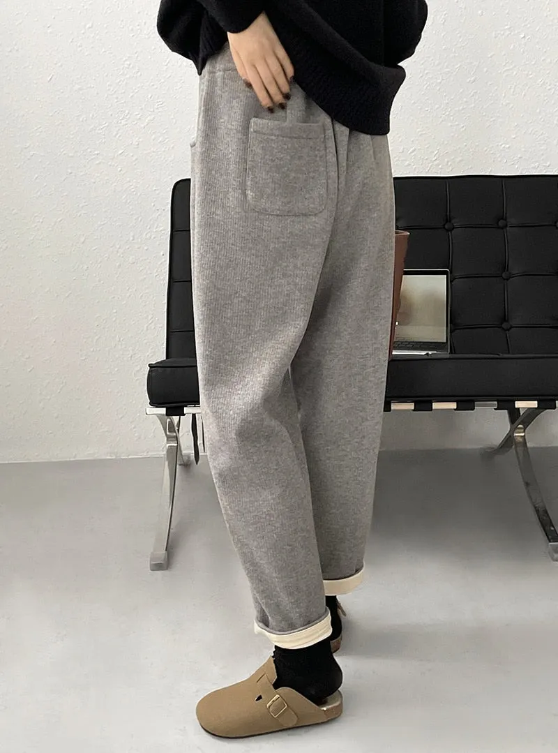 [Korean Style] 3 Color Drawstring Fleeced Thick Sweatpants