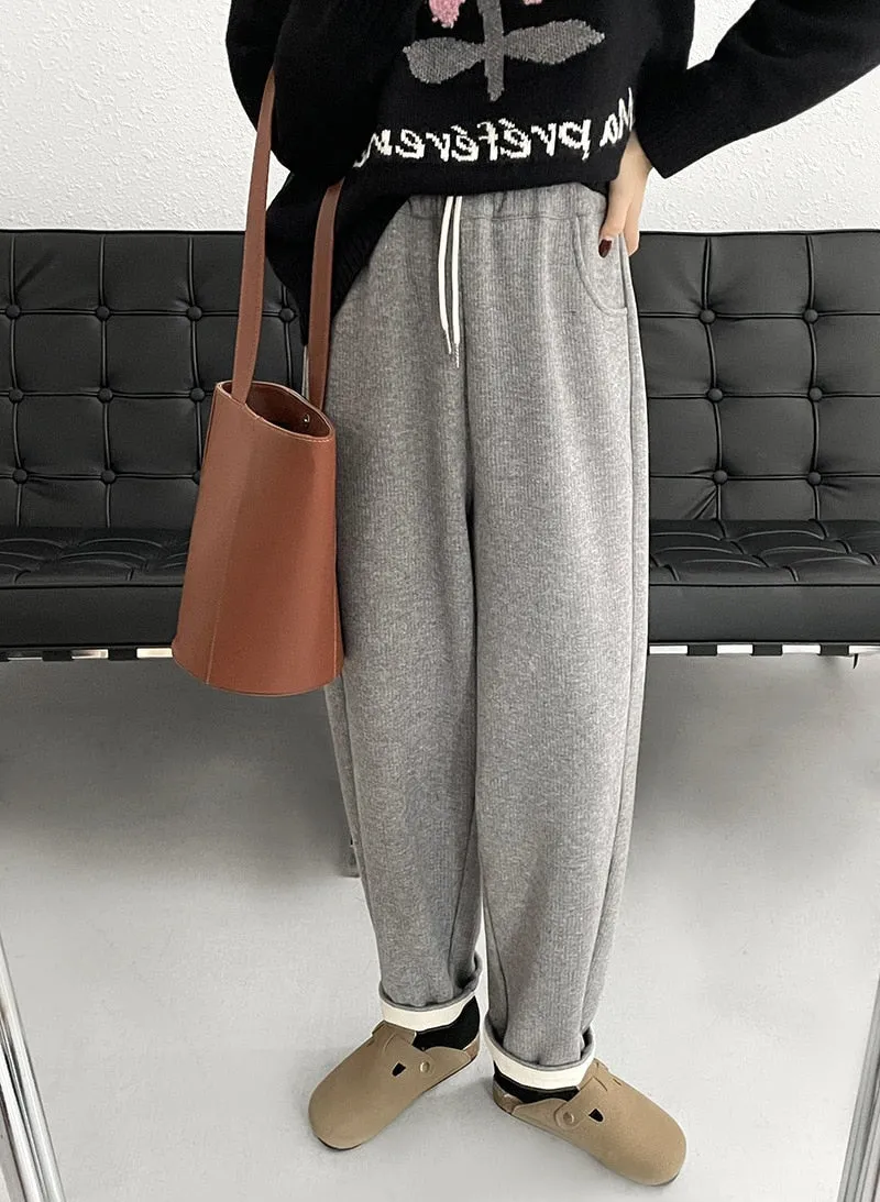 [Korean Style] 3 Color Drawstring Fleeced Thick Sweatpants