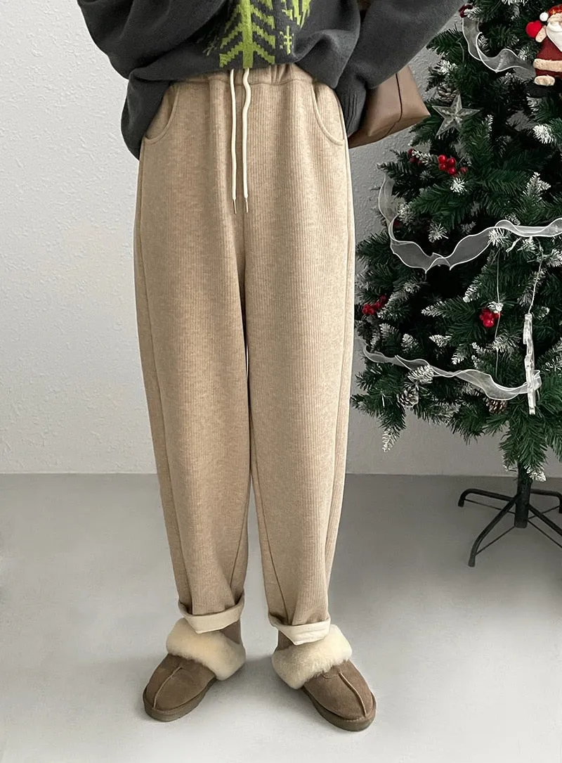 [Korean Style] 3 Color Drawstring Fleeced Thick Sweatpants