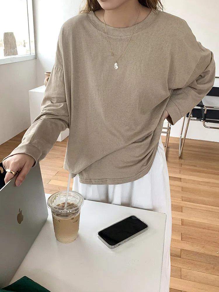 [Korean Style] 5 Colors Long Sleeve Basic Sweatshirt Tee w/ Dropped Shoulders