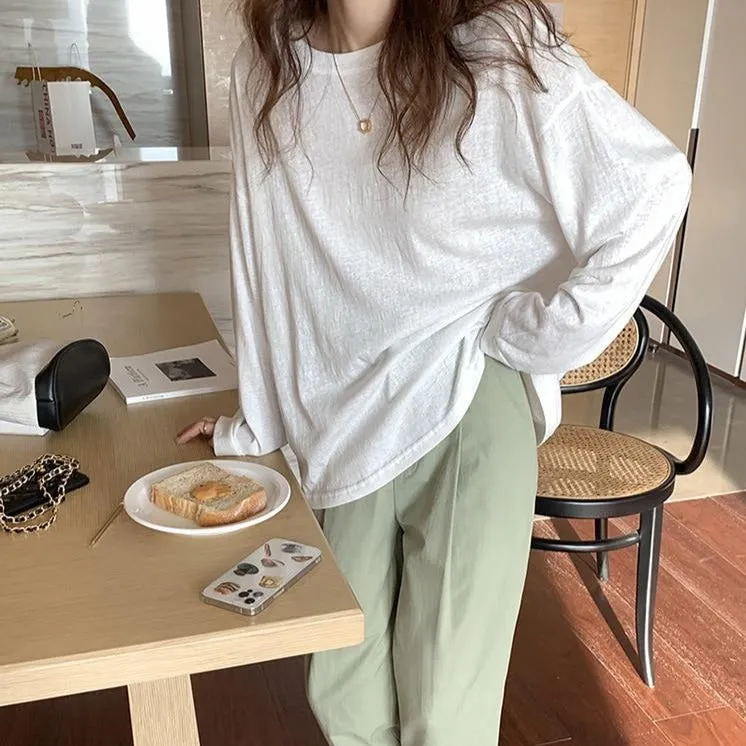 [Korean Style] 5 Colors Long Sleeve Basic Sweatshirt Tee w/ Dropped Shoulders