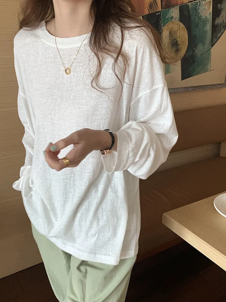 [Korean Style] 5 Colors Long Sleeve Basic Sweatshirt Tee w/ Dropped Shoulders