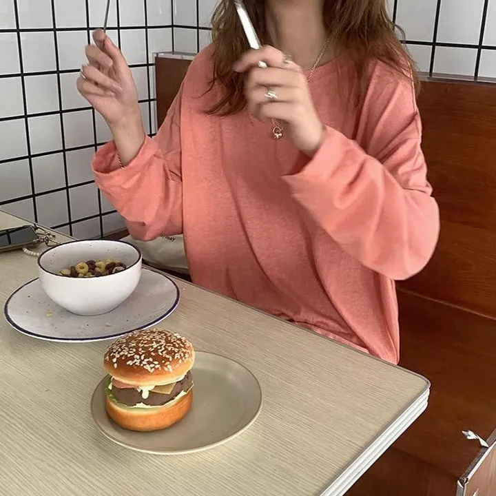 [Korean Style] 5 Colors Long Sleeve Basic Sweatshirt Tee w/ Dropped Shoulders