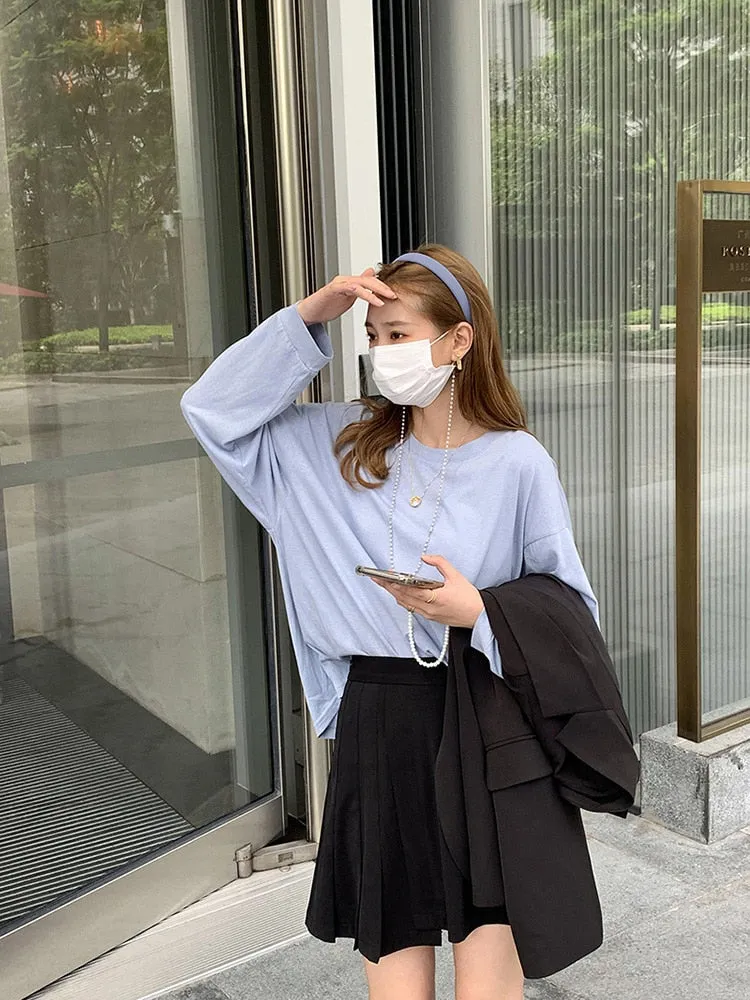 [Korean Style] 5 Colors Long Sleeve Basic Sweatshirt Tee w/ Dropped Shoulders