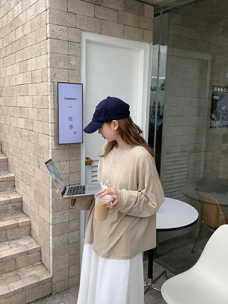 [Korean Style] 5 Colors Long Sleeve Basic Sweatshirt Tee w/ Dropped Shoulders