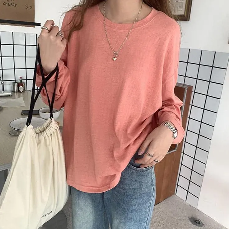 [Korean Style] 5 Colors Long Sleeve Basic Sweatshirt Tee w/ Dropped Shoulders