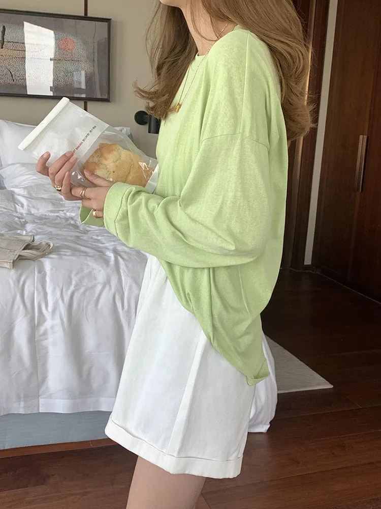 [Korean Style] 5 Colors Long Sleeve Basic Sweatshirt Tee w/ Dropped Shoulders