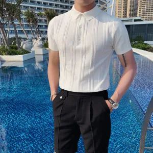 [Korean Style] 5 Colors Viscose Striped Polo Shirts