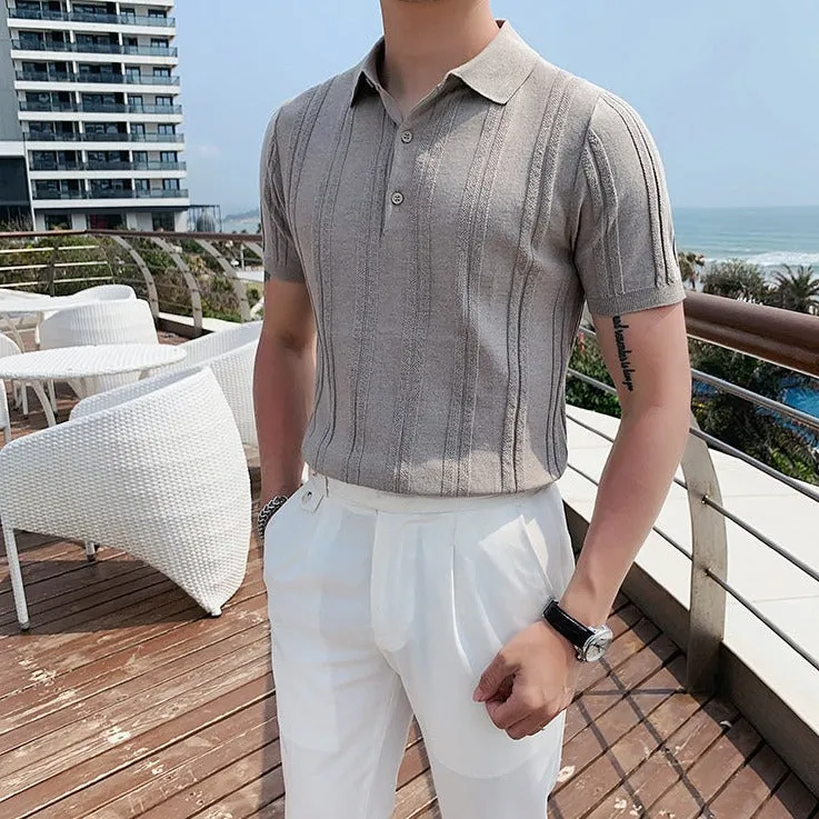 [Korean Style] 5 Colors Viscose Striped Polo Shirts