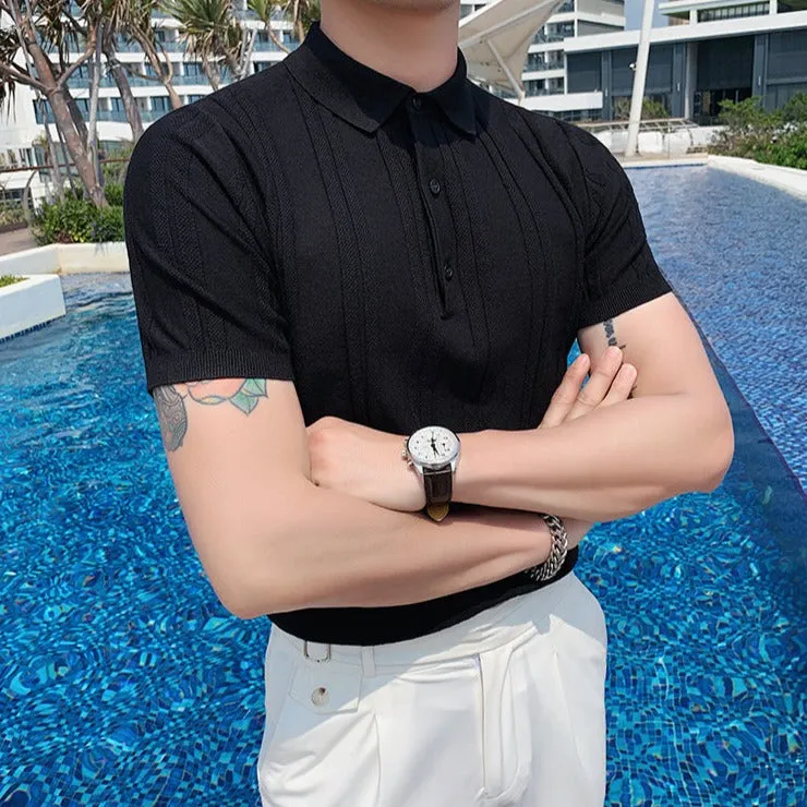 [Korean Style] 5 Colors Viscose Striped Polo Shirts