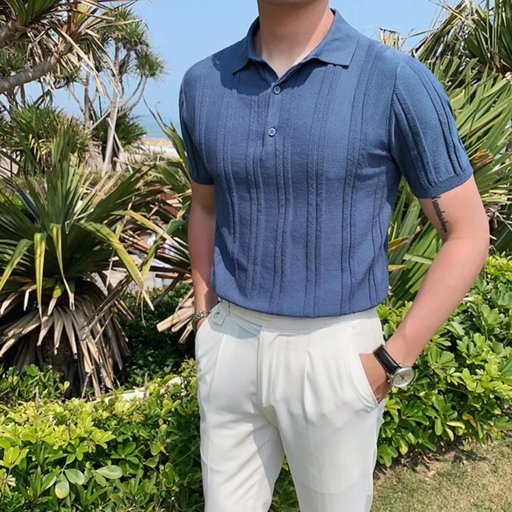 [Korean Style] 5 Colors Viscose Striped Polo Shirts