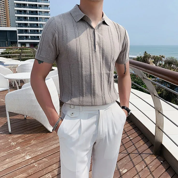 [Korean Style] 5 Colors Viscose Striped Polo Shirts
