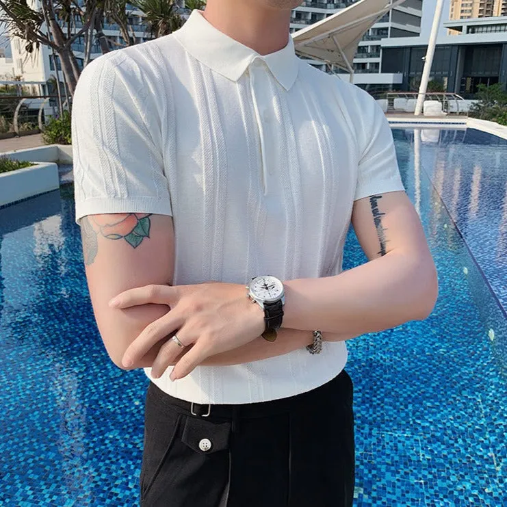 [Korean Style] 5 Colors Viscose Striped Polo Shirts
