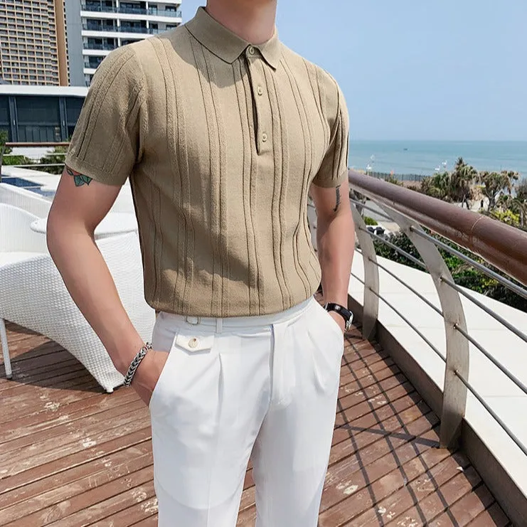 [Korean Style] 5 Colors Viscose Striped Polo Shirts