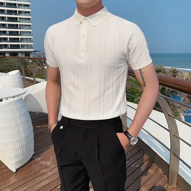 [Korean Style] 5 Colors Viscose Striped Polo Shirts