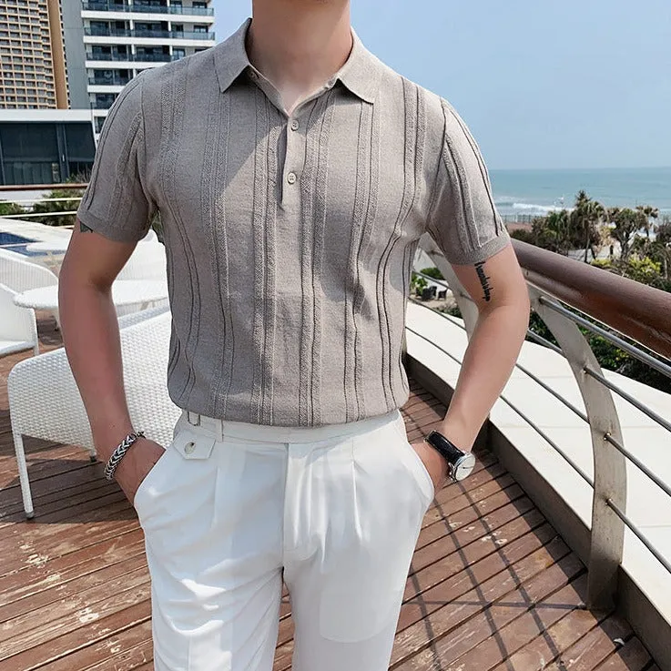[Korean Style] 5 Colors Viscose Striped Polo Shirts