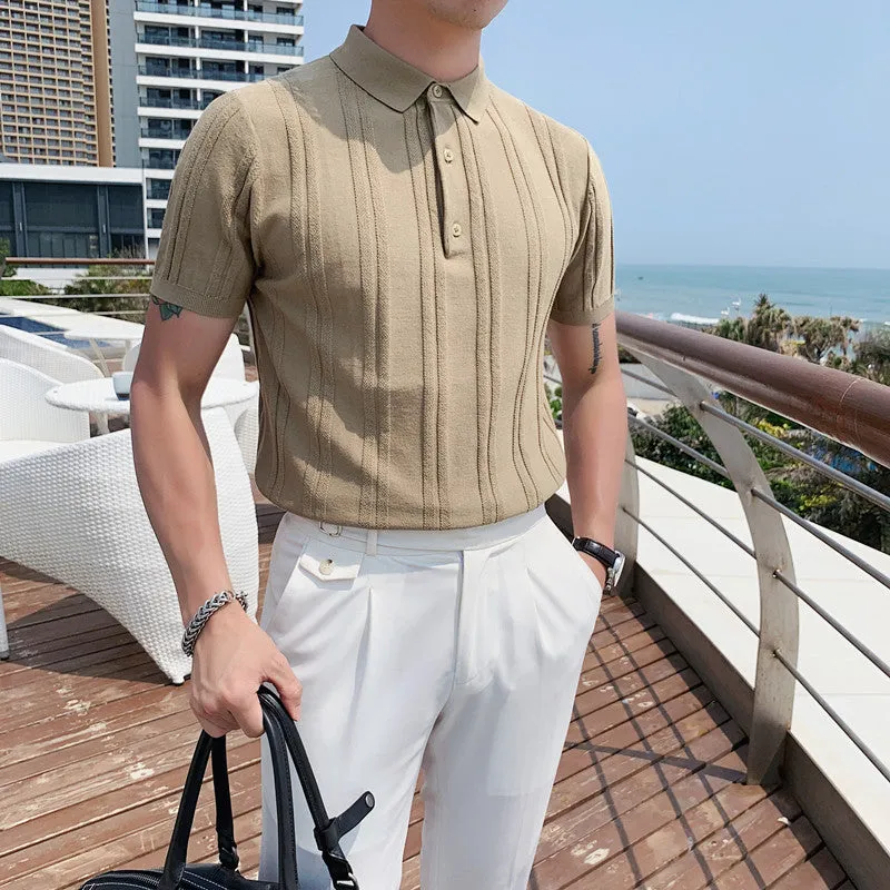 [Korean Style] 5 Colors Viscose Striped Polo Shirts