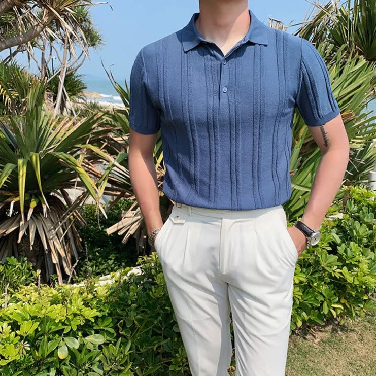 [Korean Style] 5 Colors Viscose Striped Polo Shirts