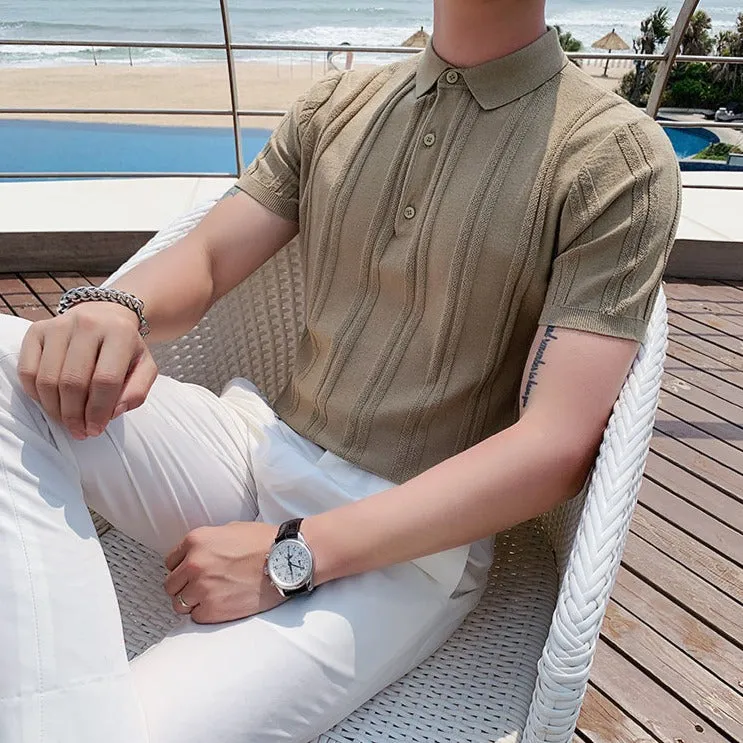 [Korean Style] 5 Colors Viscose Striped Polo Shirts