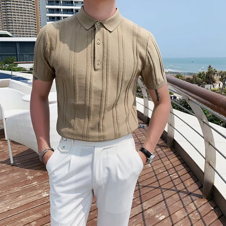 [Korean Style] 5 Colors Viscose Striped Polo Shirts