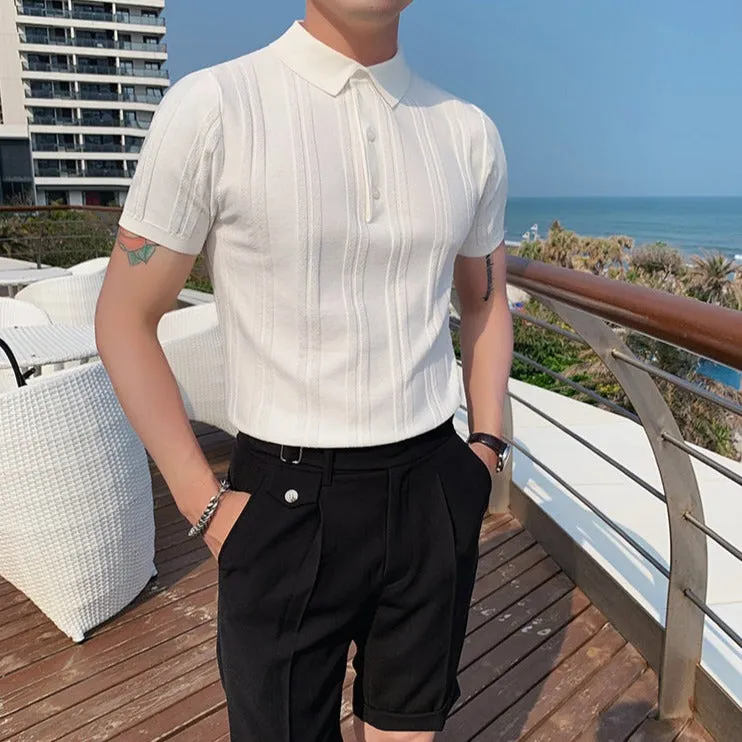[Korean Style] 5 Colors Viscose Striped Polo Shirts