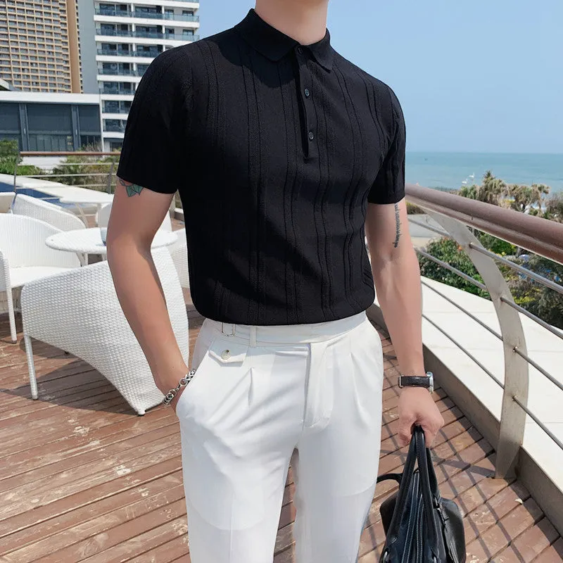 [Korean Style] 5 Colors Viscose Striped Polo Shirts