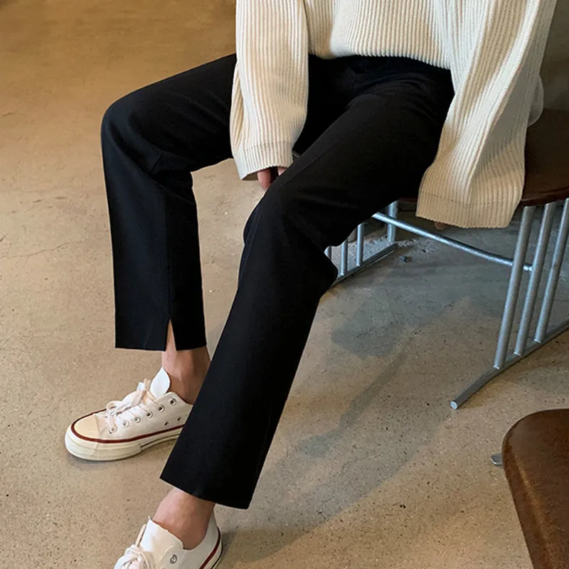 [Korean Style] Beige/Black Casual Straight Pants