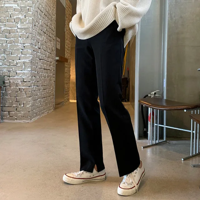 [Korean Style] Beige/Black Casual Straight Pants