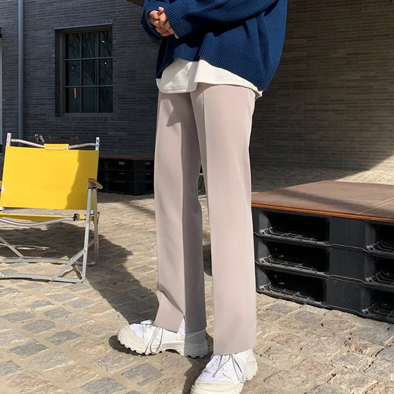 [Korean Style] Beige/Black Casual Straight Pants
